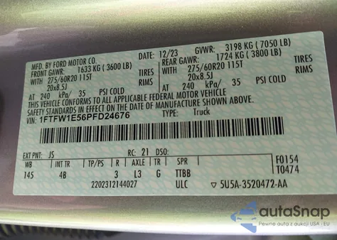 2023 Ford F-150 Xlt from USA, damaged, VIN 1FTFW1E56PFD24676